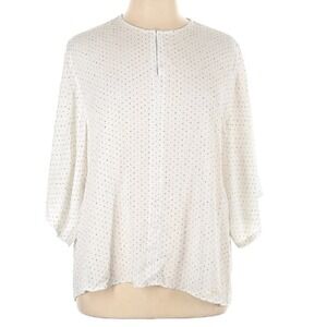 T Tahari Black Micro Polka Dot Dolman 3/4 Sleeve White Blouse Size S